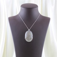 Yazılı Ay Taşı Doğaltası 925 Ayar Gümüş Kolye