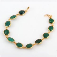 Zümrüt Doğal Taşlı Altın Kaplama Bayan Bileklik