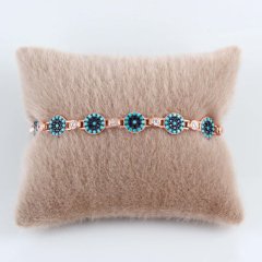 Çiçek Motifli 925 Ayar Gümüş Altın Kaplama Bayan Bileklik M1