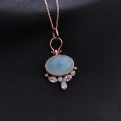 Kalsedon Doğaltaşlı Fancy Gümüş Kolye