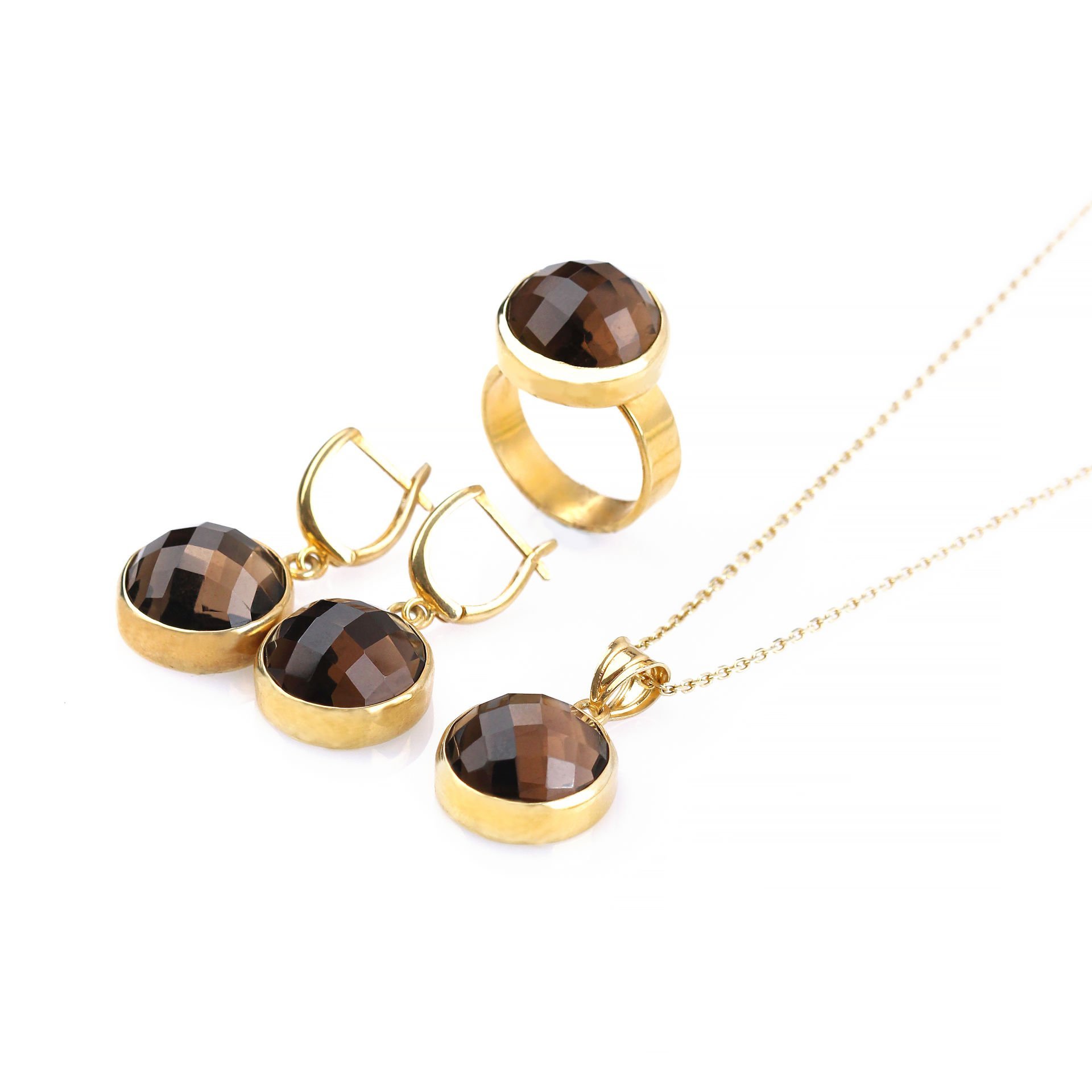 Dumanlı Kuvars Doğaltaşlı Gümüş Set