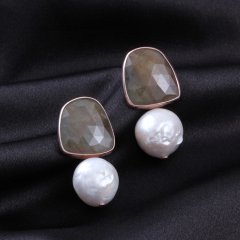 Safir ve İnci Doğaltaşlı Gümüş Küpe
