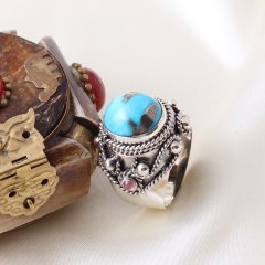 Firuze ve Turmalin Doğaltaşlı Hanedan Yüzük