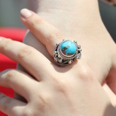 Firuze ve Turmalin Doğaltaşlı Hanedan Yüzük