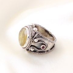 Kehribar ve Yakut Doğaltaşlı Hanedan Yüzük