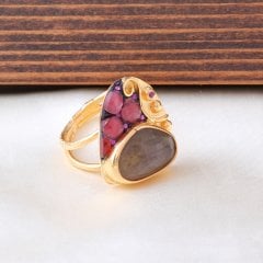 Safir ve Çilek Kuvars Doğaltaşlı Yüzük