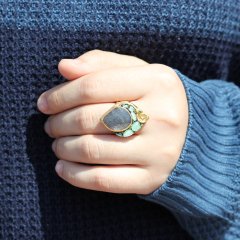 Aventurin ve Safir Doğaltaşlı Yüzük