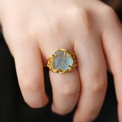 Ham Akuamarin Doğaltaşlı Gümüş Yüzük