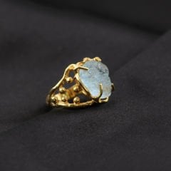 Ham Akuamarin Doğaltaşlı Gümüş Yüzük