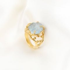 Ham Akuamarin Doğaltaşlı Gümüş Yüzük