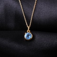 Mavi Topaz Doğaltaşlı Prong Gümüş Kolye