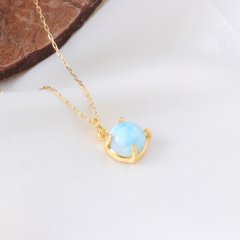 Larimar Doğaltaşlı Prong Gümüş Kolye