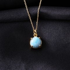 Larimar Doğaltaşlı Prong Gümüş Kolye