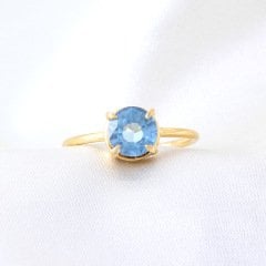 Lab. Mavi Topaz Prong Gümüş Yüzük