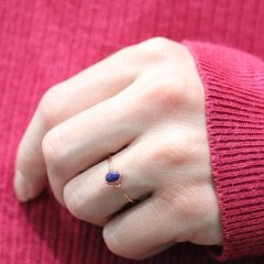Lapis Lazuli Doğal Taşlı Minimal Bayan Yüzük