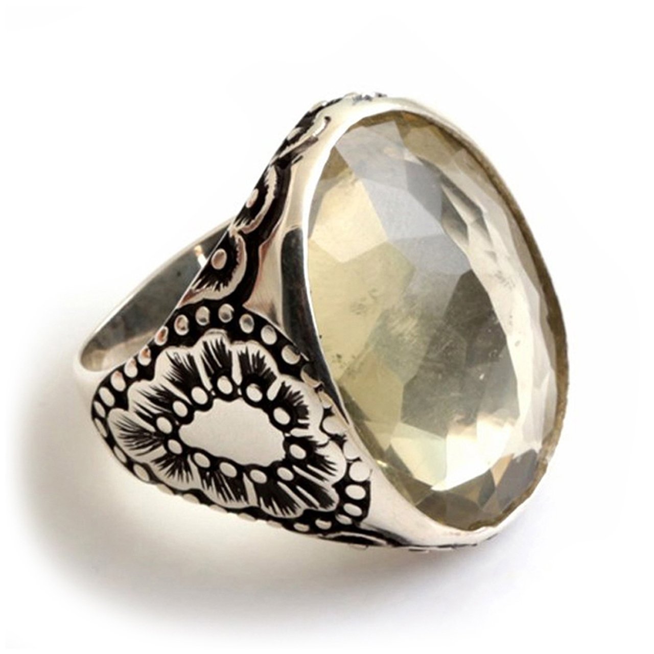 Limon Kuvars Taşlı Gümüş Yüzük