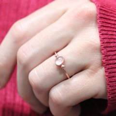 Pembe Turmalin Doğal Taşlı Minimal Bayan Yüzük