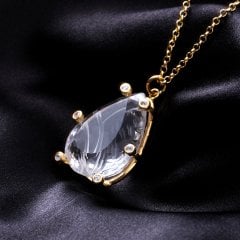Yaprak Oymalı Kristal Kuvars Doğaltaşlı Kolye