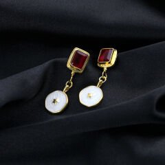 Dublet Yakut Taşlı Mineli Gümüş Küpe