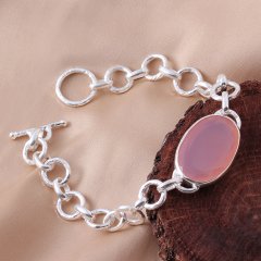 Pembe Kuvars Doğaltaşlı Gümüş Bileklik
