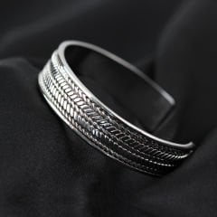 Kalın Örgü Model Gümüş Erkek Bileklik