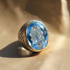 Mavi Topaz Doğaltaşlı Erkek Yüzük
