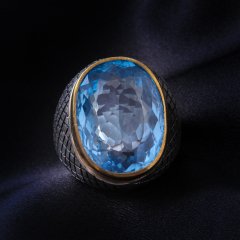 Mavi Topaz Doğaltaşlı Erkek Yüzük