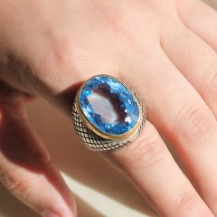Mavi Topaz Doğaltaşlı Erkek Yüzük