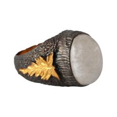 Ay Taşı Rodyum Kaplama Gümüş Yüzük