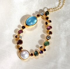 Karışık Doğaltaşlı Özel Tasarım Gümüş Kolye