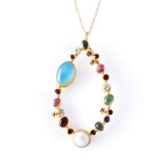 Karışık Doğaltaşlı Özel Tasarım Gümüş Kolye