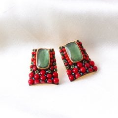 Mercan Ve Serpantin Doğaltaşlı Gümüş Set