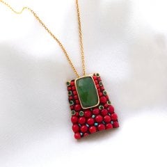 Mercan Ve Serpantin Doğaltaşlı Gümüş Set