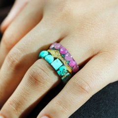 Firuze ve Yakut Doğaltaşlı Özel Tasarım Yüzük