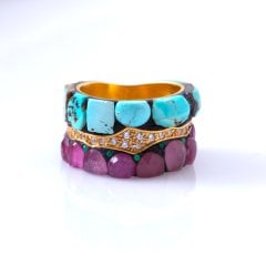 Firuze ve Yakut Doğaltaşlı Özel Tasarım Yüzük