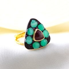 Yeşil Onix, Garnet,Yakut Doğaltaşlı Gümüş Yüzük