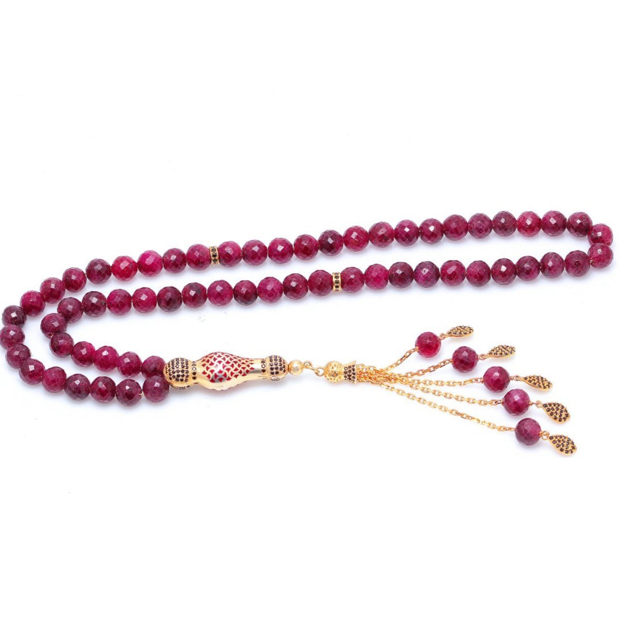 Yakut Taşlı Özel Tasarım El İşi 925 Ayar Gümüş Tesbih 99'lu