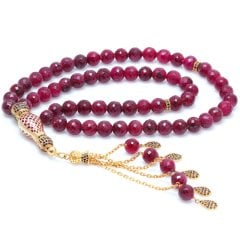 Yakut Taşlı Özel Tasarım El İşi 925 Ayar Gümüş Tesbih 99'lu