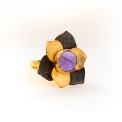 Flora Serisi Ametist Doğaltaşlı Gümüş Set