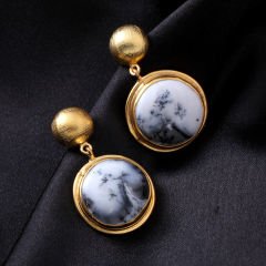 Dendrit Opal Doğaltaşlı Gümüş Küpe