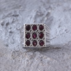 Garnet Doğaltaşlı Erkek Gümüş Yüzük