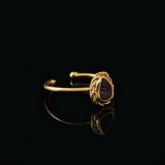 Yaprak Oymalı Garnet Doğaltaşlı Gümüş Yüzük
